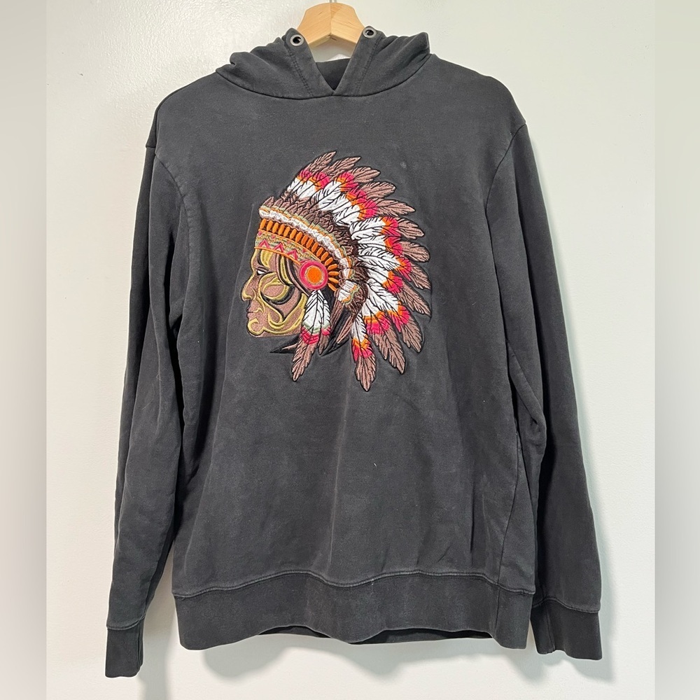 Anerkjendt Men’s Black-Brown Embroidered Graphic Hoodie - Size M